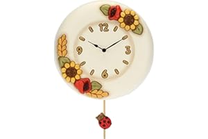 THUN - Reloj de péndulo de cerámica Decorada a Mano, línea Flores y fantasía, Ø 26 cm