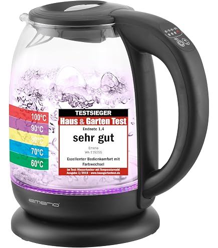 Teesa Kabelloser Glas-Wasserkocher 1,7 L – 2200 Watt, Beleuchtet, Borosilikatglas, Automatische Abschaltung