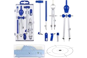 JETOHIX 12 Pcs Professional Geometry Set Geometry Compass Sets with Box Math Drafting Dividers Tool Set Circle Drawing Tools Rulers Protractors Tools for School,Engineer,Architecture and Woodworking