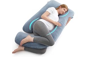 puredown® Almohada Embarazada, Forma en G, Almohada de Embarazo para Dormir de Lado, con Funda de Terciopelo reemplazable y Lavable, Almohada Lactancia, Almohada de Descanso, 142x81cm, Azul