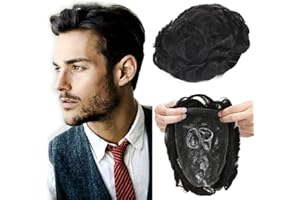 Elailite Complément Capillaire Homme Pour Calvitie Postiche Perruque Toupee Vrai Cheveux Humain Naturel 15cm - 8"x10" PU Skin Base 130% Densité - #1B NOIR NATUREL