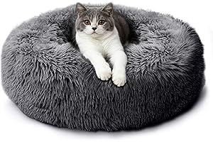 CALIYO Katzenbett Flauschig, Hundebett Kleine Hunde, Katzenkissen Hundekissen Waschbar, Trocknergeeignetes Katzen Bett, Hundebetten Rund Katzenkörbchen Durchmesser 50 cm(Dunkelgrau)