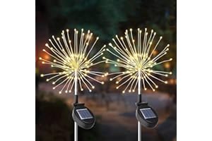 SVNOOC Solarne lampy ogrodowe, 120 diod LED, 8 trybów, 2 sztuki, wodoodporne lampy fajerwerkowe do ogrodu, krajobrazu, ścieżki, podwórka, dekoracyjne (ciepła biel)