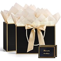 Set Di 2 Sacchetti Regalo Di Carta Con Fiocco Oro, 20x10x28 Cm, Con Carta Vellina E Biglietti
