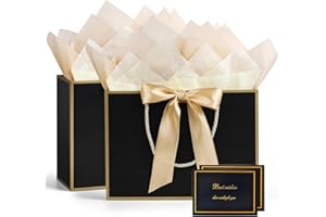BBLIKE BBILKE Sacchetti Regalo Medie - 2 Sacchettini Borsa Regali Compleanno in Carta con 2 Carte, Buste Regalo Grandi Elegante con Manici per Donne Ragazze San Valentino Festa di Nozze Natale (Oro Nero)