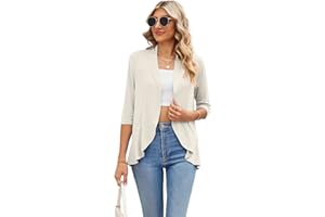 Famulily Women's 3/4 Sleeve Summer Cardigans, Lightweight Draped Loose Shawl Blouse Casual Open Front Ruffle Cardigans