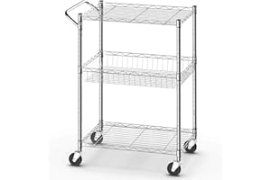 GIANTEX Carrello da Cucina in Metallo, Portata di 60 kg, Carrellino a 3 Ripaini, con Manico Manuale, 4 Ruote Girevoli in Metallo, 3 Cestini Portaoggetti, 70x41x91 cm, Argento Cromato