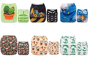 ‎ALVABABY Alva Baby-Windeln, wiederverwendbar, waschbar, 6 Windeln + 12 Einlagen 6DM09-DE