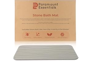 Paramount Essentials Stone Bath Mat | Super-Fast Water Absorption Technology | Made of Sustainable Diatomaceous Earth with Anti Slip Design | Drying Mat for Shower, Sink & Kitchen Areas (Wavy)