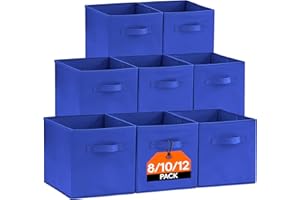 Lifewit 12 Stück Aufbewahrungswürfel, Aufbewahrungsbox aus Stoff, Ordnungsboxen aus Vliesstoff mit Griff für Würfelregal, Faltbox, Kleideraufbewahrung, Ordnungsboxen, 26,5 X 26,5 X 28 cm, Blau