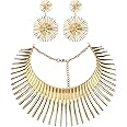 Excefore African Collar Choker Necklace Earrings Set, Jewelry Set for Women, Gold Statement Tooth Shape Tribal Costumes Jewelry for Costume Party, Wedding