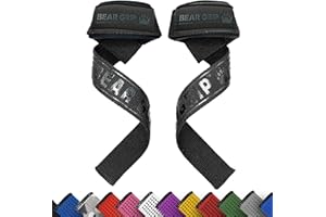 BEAR GRIP Straps - Sangles de levage de poids pour la salle de gym, rembourrées en néoprène de qualité supérieure, double couture robuste, Grip en gel, 100% coton, Longueur extra longue