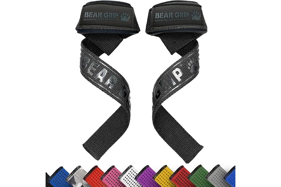 BEAR GRIP Straps - Premium Neoprene Padded Heavy Duty Double Stitched Weight Lifting Gym Straps, Deadlift, Gym Accessories for Men and Women, Advanced Gel Grip, 100% cotton, Extra long length