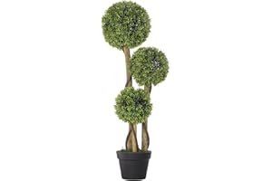 HOMCOM Pianta di Bosso Artificiale a 3 Sfere, Pianta Finta per Interni e Esterni con Vaso Incluso e Fondo Rinforzato, Altezza 90 cm