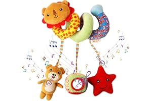 POMUROM Juguetes para Cochecito de Bebe, Juguetes de Cochecitos de Bebé en Espiral, para Cochecito/Asiento de Coche/Cuna, Actividades Colgar Juguetes, Juguetes de Peluche con Música para Bebé Niños Niñas