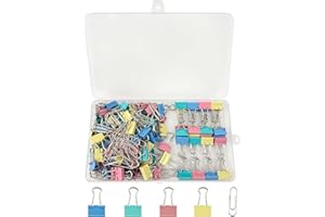 WYTNB 120Pcs Mini Pince à Double Clip de Couleurs Assorties, 15mm Foldback Pince Bulldog à Papier Solides, Pince à Documents Métallique Pliable avec boîte 50 trombones pour Fournitures Bureau l'École
