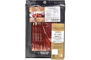 aBeiou. 100gr SLICED Spanish BONELESS IBERICO HAM - Jamon Iberico de Cebo - Pata Negra. Vacuum Packed. Cured +30 Months in Guijuelo (Salamanca). Hycer Warranty Certificate. 100 gr envelope.