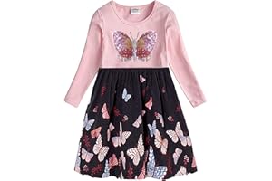 DXTON Filles Robe Enfants Robe Coton Hiver À Manches Longues Cadeau De Fête Filles Vêtements 2-8 Ans