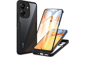 CENHUFO Funda Xiaomi Redmi 13C / Poco C65, 360 Grados Antigolpes con Protector Pantalla Integrado Robusta Doble Cara Case Transparente Anti-Amarilleo Capa Carcasa Xiaomi Redmi 13C/Poco C65 -Negro