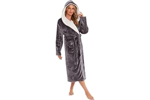 KATE MORGAN Ladies Dressing Gown Fluffy Super Soft Hooded Bathrobe for Women Plush Fleece Perfect Loungewear Long Robe | Gifts for Women