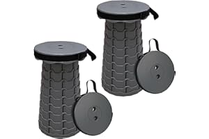 Surbootime 2PCS Portable Folding Stool, Height Adjustable Telescopic Stool, Lightweight and Durable for Outdoor Camping, Fishing, BBQ and Hiking, Indoor Kitchen, Bearing Weight 440 lbs (grey)