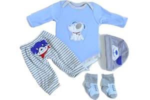 ZIYIUI Vêtements de Poupée pour New Born Baby Poupée Garçon Bleu 45-55 CM Nouveau-né Bébé Poupée Fille ou Garçon, 4 Pièces Costume