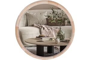 ‎CASSILANDO CASSILANDO Runder Spiegel, 61cmx61cm hölzerner Kreis Wandspiegel, großer runder dekorativer Spiegel, runder Eitelkeitsspiegel für Wohnzimmer, Badezimmer, Schlafzimmer, Eingang, natürliche Farbe