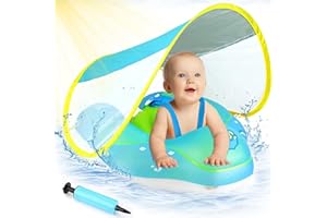 ‎ANSTEN ANSTEN Schwimmring Baby mit Sonnendach Aufblasbare Baby Float Schwimmring Shwimmreifen Baby mit aufblasbarer Schwimmboje,Schwimmhilfe Spielzeug,Baby Schwimmring ab 3 Monate~72 Monate-Rosa