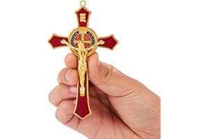 BRILUCKY Crucifijo rojo de San Benito, crucifijo para decoración católica, medalla de San Benito, cruz colgante de Jesucristo, crucifijo del Perdón, medalla de San Benito para decoración del hogar