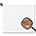 Karinear White Induction Hob 13AMP Plug 4 Zone Induction Hob 60cm with Flex Zone 2800W with Timer Auto Switch Off Safety Lock Boost
