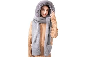 keyaway Invernali Sciarpe Cappello Guanti Donna, 3 In 1 Caldo Sciarpa con Cappuccio Tasche Earflap,Guanti caldi del cappello per donne (grigio)…