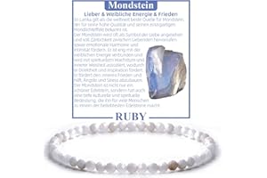 RUBY Perlenarmband Damen - Hochwertiges 4mm Edelstein Armband aus Facettierten Echten Natursteinen - Inklusive Geschenkbox