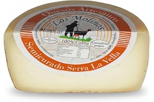 ENOVINOS THE WINE BRAND Queso Artesano Semi Curado Serra La Vella 100% de Leche de Cabra Medio | Queso Gourmet Elaboración Tradicional y Casera con Ganadería Propia | Sabor Único y Natural | Caja de Madera
