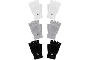 Geyoga 3 Paquets Gants sans Doigts avec Couverture Mitaines Convertibles Moelleuses Mitaines avec Rabat