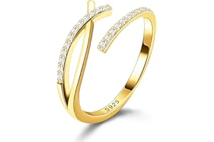 JeweBella Bague Femme en Argent 925 Zircone Cubique Minimaliste Bague Femme Argent/Or/Or Rose Bague Réglable Ouverte