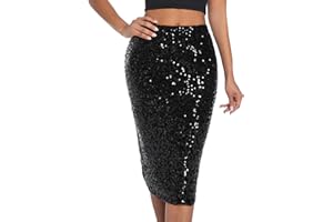 BALAYSIER Women Midi Sequin Skirt with Lining Sparkly Skirts Elasticated Waist Pencil-Skirt Suitable for Banquets and Parties