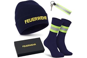 Hestya Weihnachten Feuerwehr Geschenke Feuerwehrhelm Mütze Baumwolle Heldensocken Schlüsselanhänger Unisex Winter Feuerwehrmann Zubehör für Adventskalender 2025 Männer Frauen Kinder