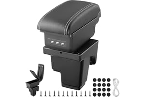 GEARCELL Car Armrest Storage Box with 3 USB Charging Ports fit for Ford Focus 3 MK3 2011-2018, Double Layer Central Console Storage Box, PU Leather Storage Armrest Box(Black)