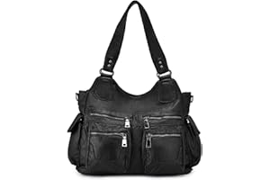 BAIGIO Bolsos de Mujer Bolso de Hombro de Cuero PU Lavadas Suaves para Mujer Gran Capacidad Bolso de Mano con Multitud de Bolsillos con Cremalleras (Negro)