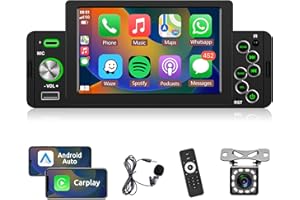 Car Radio Single Din Touch Screen 1 Din Apple Carplay Car Stereo, Rimoody 5 Inch 1 Din Radio with Bluetooth Fm Radio Mirror Link Android Auto Backup Camera