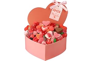 ONZA DULCE Y SALADO SWEET & SALTED Onza Caja de chucherías, gominolas y chocolates originales para regalar. Corazón de San Valentín para parejas relleno de un surtido de dulces. 1 KG de chuches.