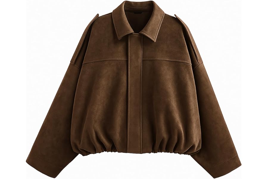 WERFORU Women's Faux Suede Bomber Jacket Casual Pilot Coat Oversized Spring Fall Batwing Long Sleeve Streetwear Outwear