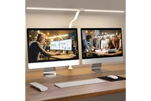 APMIEK Doppelkopf Schreibtischlampe LED Dimmbar, 24W 25 Beleuchtungsmodi, Klemmbar Tageslichtlampe Schreibtisch Lampe, Schwanenhals Büro Tischlampe, Augenschutz Monitor Lampe, Weiß