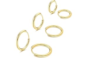 Morfetto Boucles d'oreilles Créoles F136 En Titane Plaqué Or 14 Carats Petites Boucles D'Oreilles Créoles Mini Boucles d'Oreilles Huggie pour Femmes Boucles d'Oreilles Hypoallergéniques en Titane