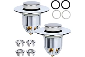 DOITSU Tappo Lavandino Bagno 2 Pezzi + Tappo Troppo Pieno 4 Pezzi Tappi Vasca da Bagno Universale Bidet Tappo Lavandino Bagno Click Clack per Lavabo Tappo Pop Up Piletta Cucina Scarico Filtro Anti Clogging