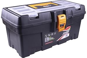 TOOL LAB Eco Master Series tool boxes with removable tote tray and organiser compartments built into the lid. With sturdy plastic catches and carrying handle (16 Inch)