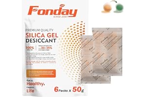50Gram x 6Packet Rechargeable Silica Gel Desiccant Packets Fonday Food Grade Fast Reactivate Desiccant Bags Moisture Indicating Orange to Green for Closet Gym Bag Jewelry Tools food medication