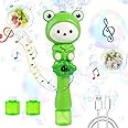 Azonee Automatic Bubble Wand, Bubble Machine Blower Maker Wand USB Rechargeable Cute Cartoon Green Frog, with 2 Bubble Solutions, Music, LED Light, Electric Bubble Maker Toys Party Wedding Gifts