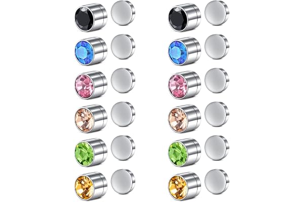 AVYRING Magnetiska örhängen för män kvinnor rostfritt stål klämma på näsdubbar icke-piercing smycken färg diamant falska piercingar 3 mm 4 mm 5 mm, 6 par
