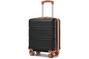 Kono Valise Cabine Bagage Cabine 45x36x20cm Easyjet Petite Valise a 4 Roulette Rigide et légère en ABS Valise de Voyage et Serrure TSA, Noir/Marron